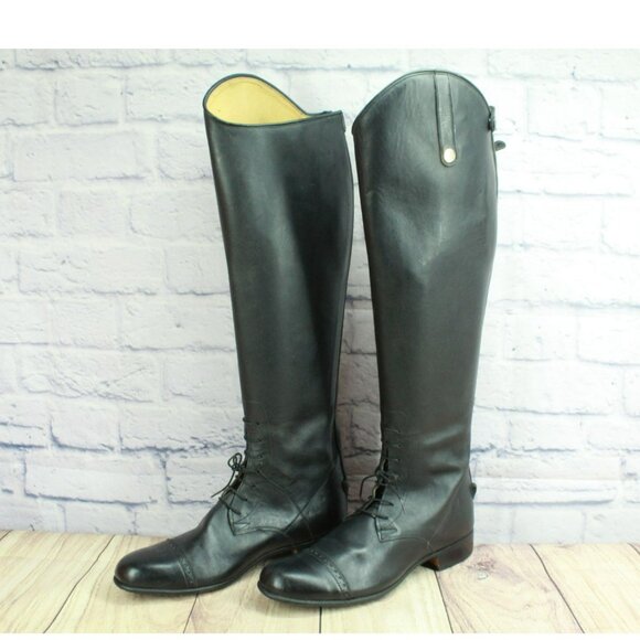 *Unbranded Black Leather Pull On Back Zip Knee High Riding Boots Size 10.5 - Picture 2 of 9